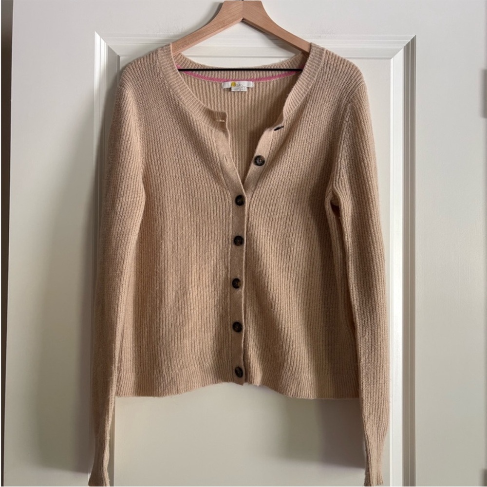 Boden Beige Wool Blend Button-Up Cardigan